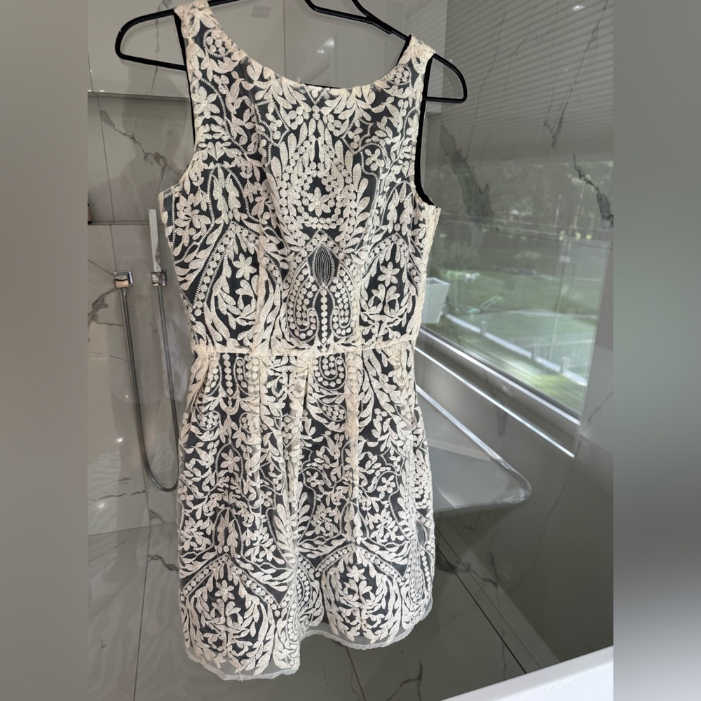 Elegant White and Grey Embroidered Dress
